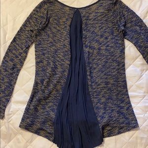 Flattering blue/tan shirt with chiffon back